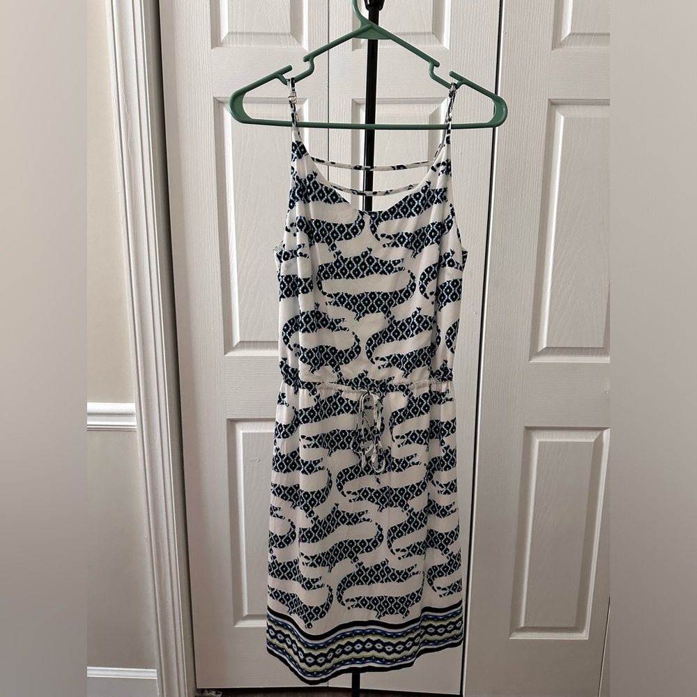 Crown & Ivy Womens White and blue Floral Casual Dress Size 8
